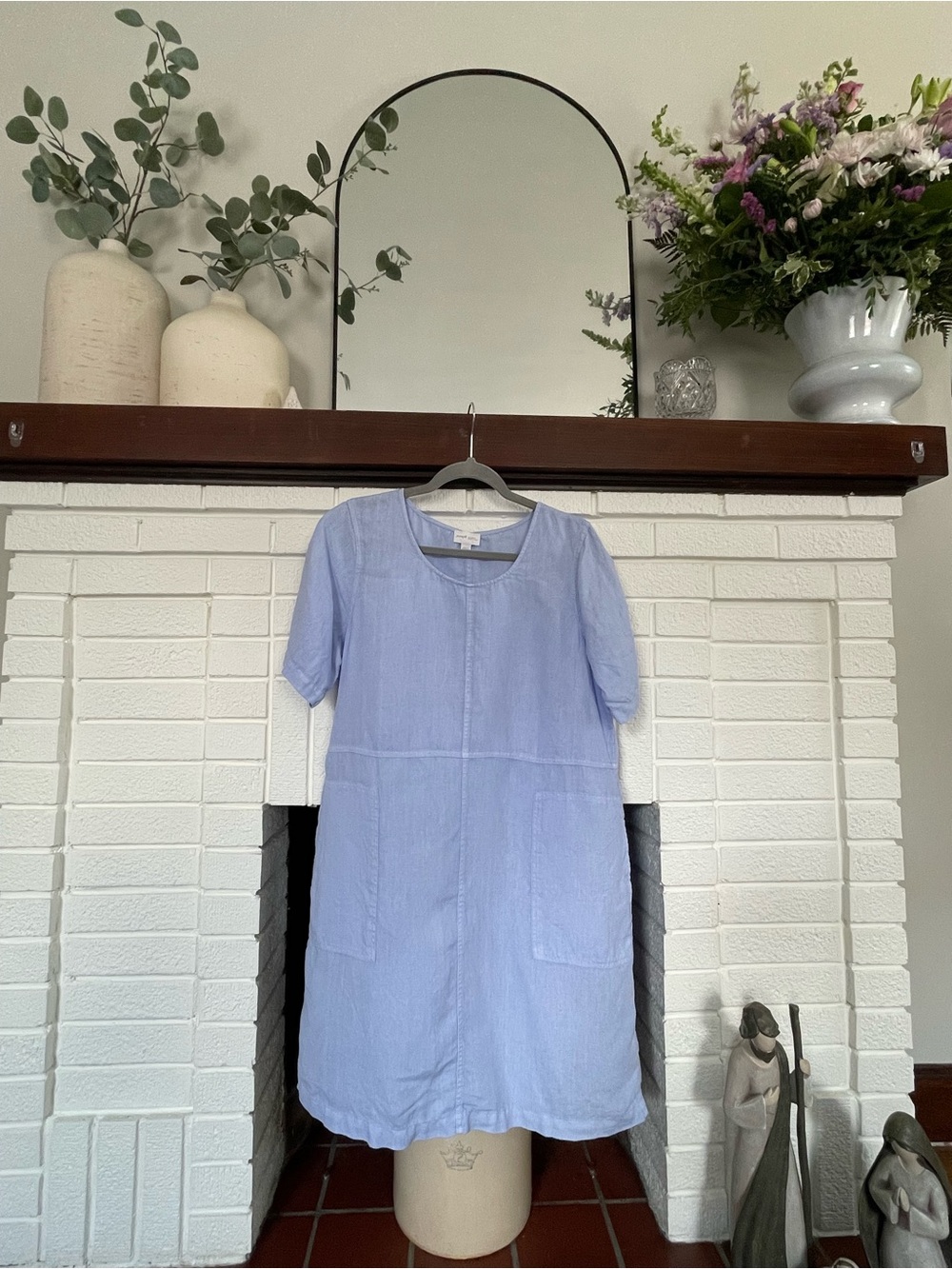 J. Jill Light Blue Short Sleeve 100% Linen Shift Dress